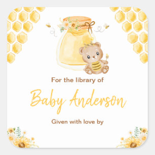 Honey Bear Baby Shower Bookplate Square Sticker