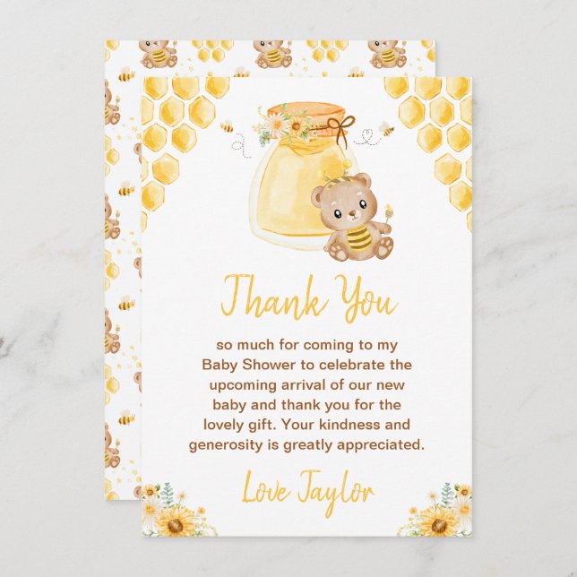 Honey Bear Baby Shower Thank You Card (Front/Back)