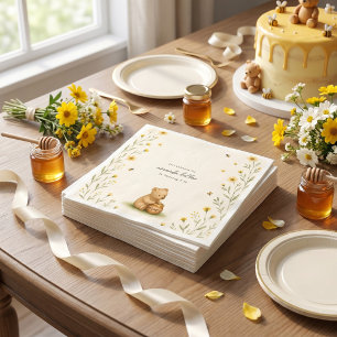 Honey Bear Floral Baby Birthday Napkin