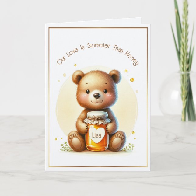 Honey Bear Valentines Day Custom Short Girls Name Card (Front)