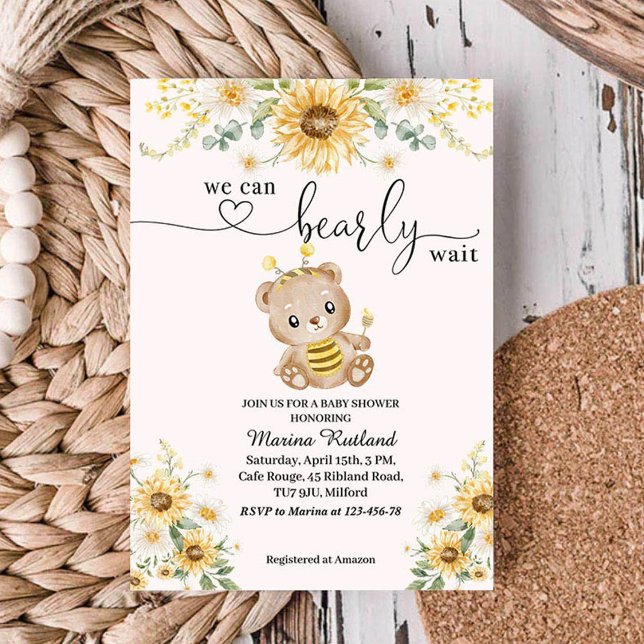 Honey Bear We can Bearly Wait Baby Shower Invitation (Creator Uploaded)