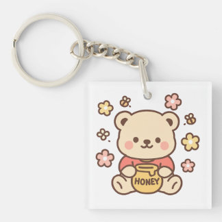 Honey Bear with Honey Pot | Pastel Watercolor Body Key Ring