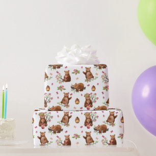 Honey Bears Pattern   Baby Girl Wrapping Paper