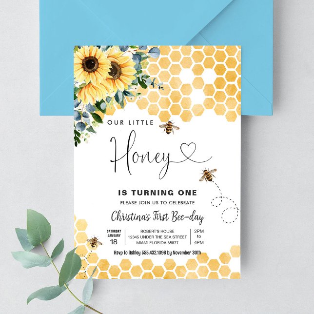 Honey Bee 1st Bee Party Birthday Invitation (Creator Uploaded)