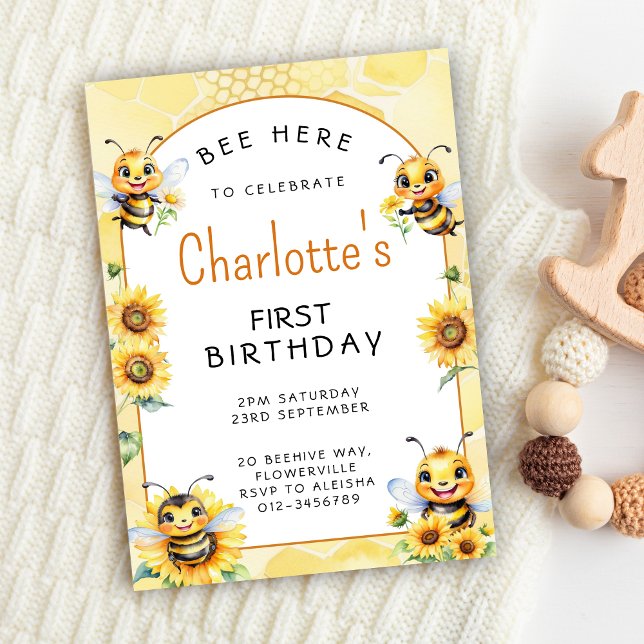 Honey Bee 1st Birthday Invitation (Honey Bee First Birthday Invitation
)
