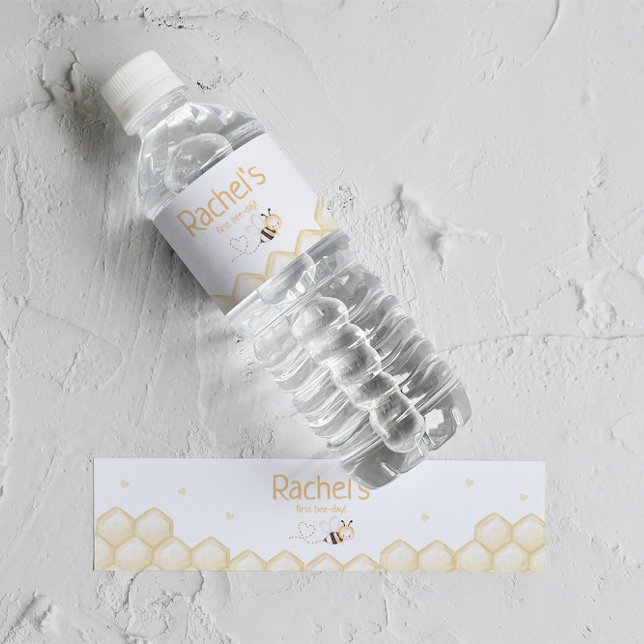 Honey Bee 1st Birthday  Water Bottle Label (Creator Uploaded)