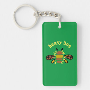Honey bee acrylic keyring - green rectangle
