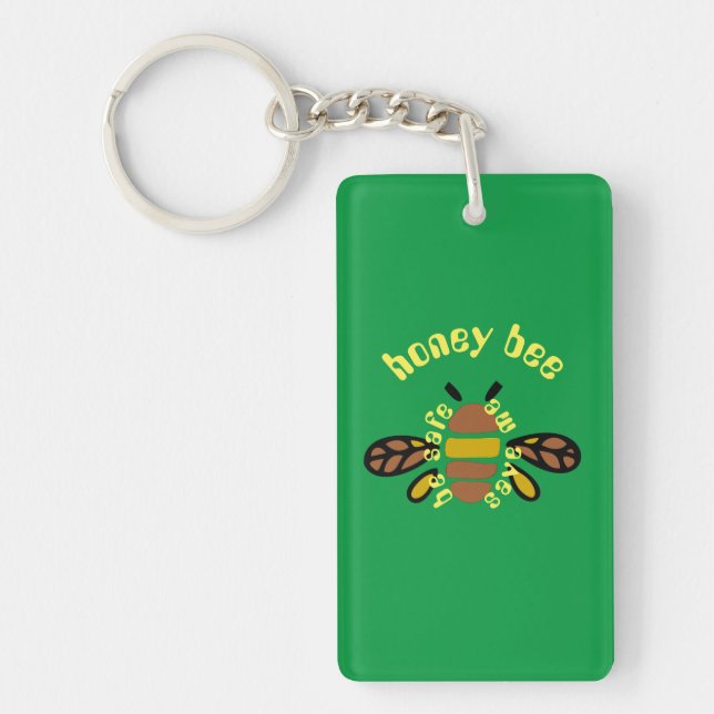Honey bee acrylic keyring - green rectangle (Front)