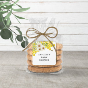 Honey Bee and Daisies Personalised Favour Square Sticker