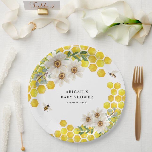 Honey Bee and Daisies Personalised  Paper Plate (Wedding)
