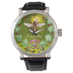 HONEY BEE AND GREEN FLORAL CROWN Beekeeper Yellow Watch