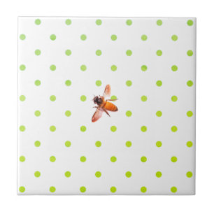 Honey Bee and green  polka-dots Ceramic Tile