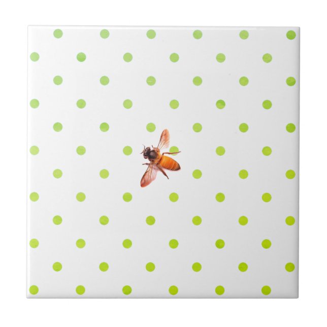 Honey Bee and green  polka-dots Ceramic Tile (Front)