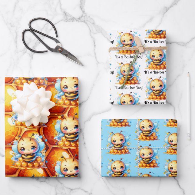 Honey bee and Honeycomb Baby Shower  Wrapping Paper Sheet (Front)