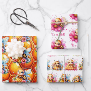 Honey bee and Honeycomb Baby Shower  Wrapping Paper Sheet