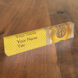 HONEY BEE AND HONEYCOMB , BEEKEPER, BEEKEEPING NAMEPLATE