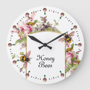 HONEY BEE AND PINK CYCLAMENS,BEEKEEPER LARGE CLOCK
