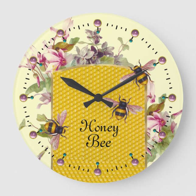 HONEY BEE AND PINK CYCLAMENS,BEEKEEPER LARGE CLOCK (Front)