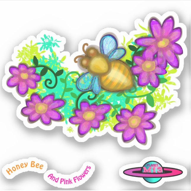 Honey Bee And Pink Flowers (Front)