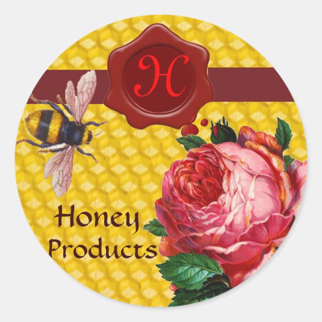 HONEY BEE AND PINK ROSE,BEEKEEPER RED WAX SEAL (Front)