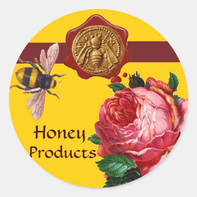 HONEY BEE AND PINK ROSE,BEEKEEPER WAX SEAL (Front)