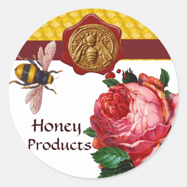 HONEY BEE AND PINK ROSE,BEEKEEPER WAX SEAL (Front)