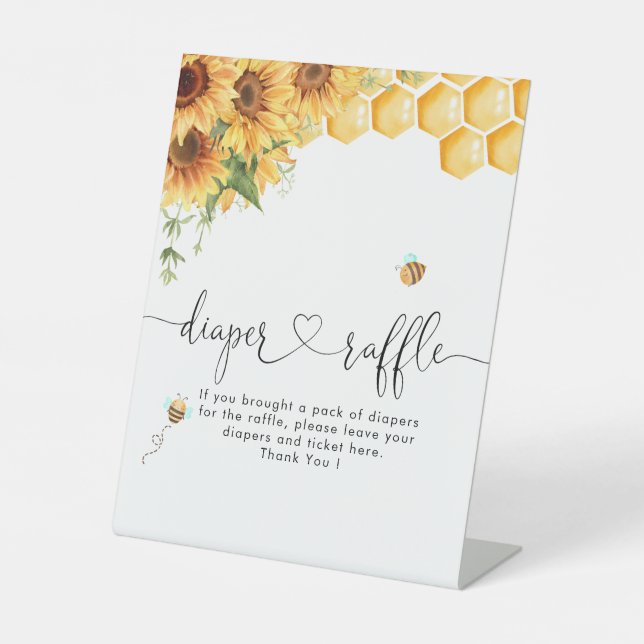 Honey Bee And Sunflowers Diaper Raffle Pedestal Sign (Front)