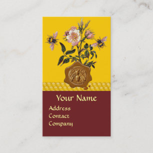 HONEY BEE AND WILD ROSES ,BEEKEEPER WAX SEAL BUSINESS CARD