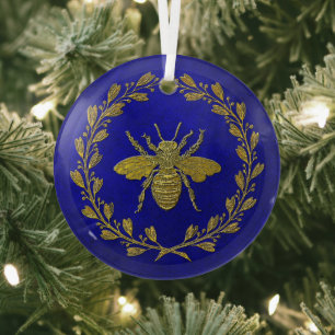 Honey Bee and Wreath  Glass Tree Decoration
