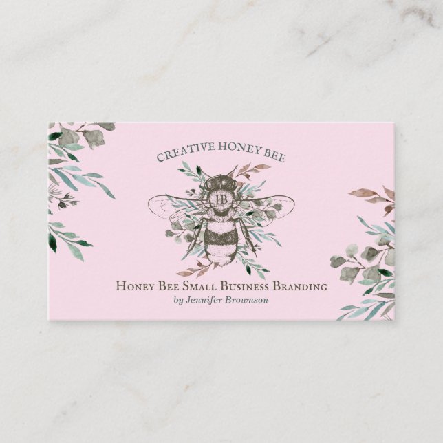 Honey Bee Apiary Floral Rustic Pink Business Card (Front)