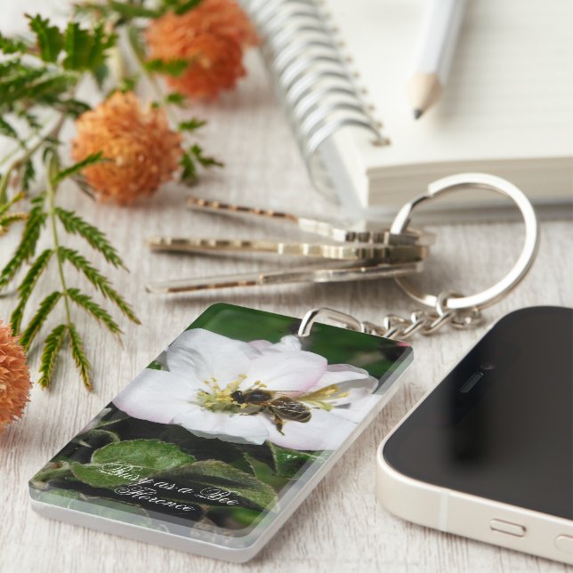Honey Bee & Apple Blossom Macro | Acrylic Keychain (Front Right)