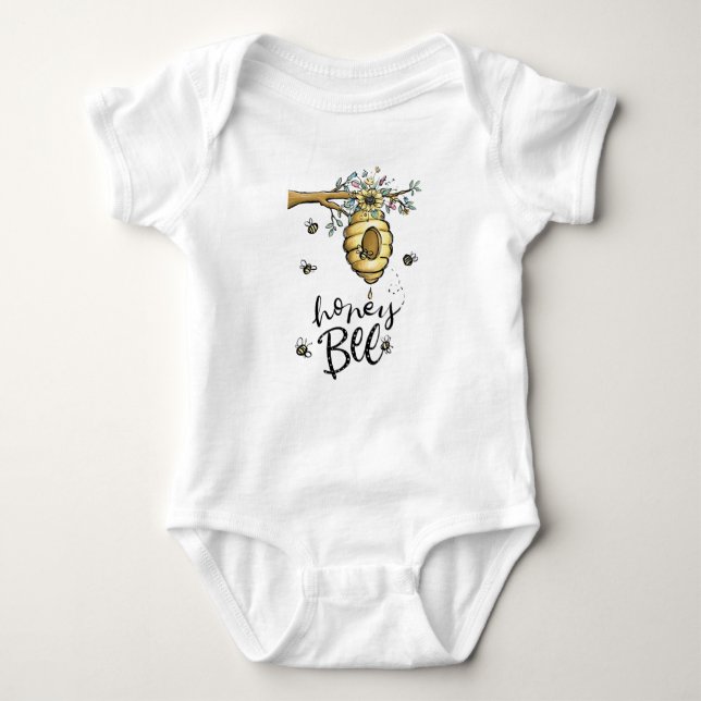 Honey Bee Baby Outfit, Bumblebee Bodysuit (Front)