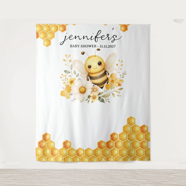 Honey Bee Baby Shower backdrop Tapestry (Front)