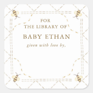 Honey Bee Baby Shower Book Library Square Sticker