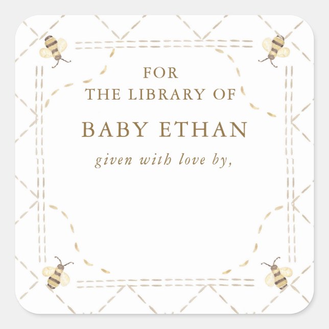 Honey Bee Baby Shower Book Library Square Sticker (Front)