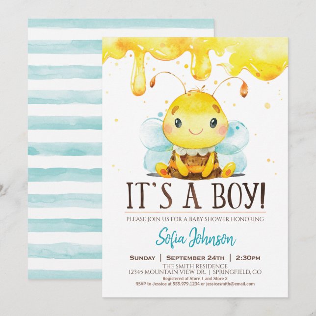 Honey Bee Baby Shower Boy Invitation (Front/Back)