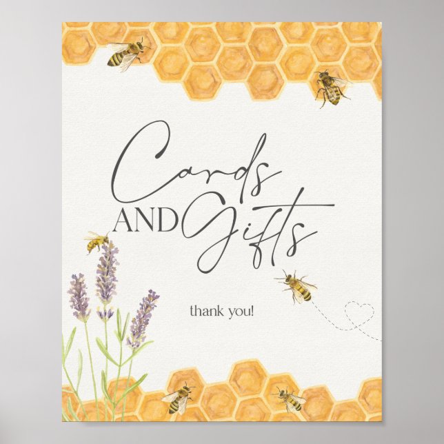 honey bee baby shower cards and gifts sign (Front)