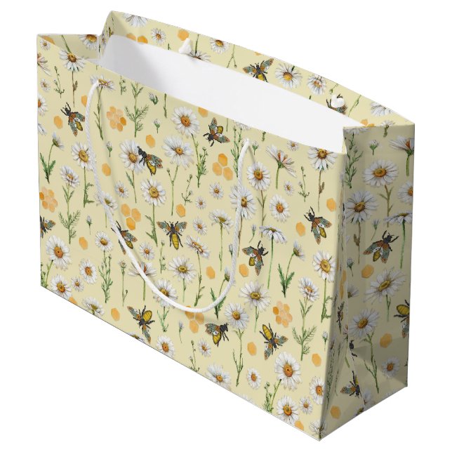 Honey Bee Baby Shower Gift Bag | Bumblebee Pattern (Back Angled)