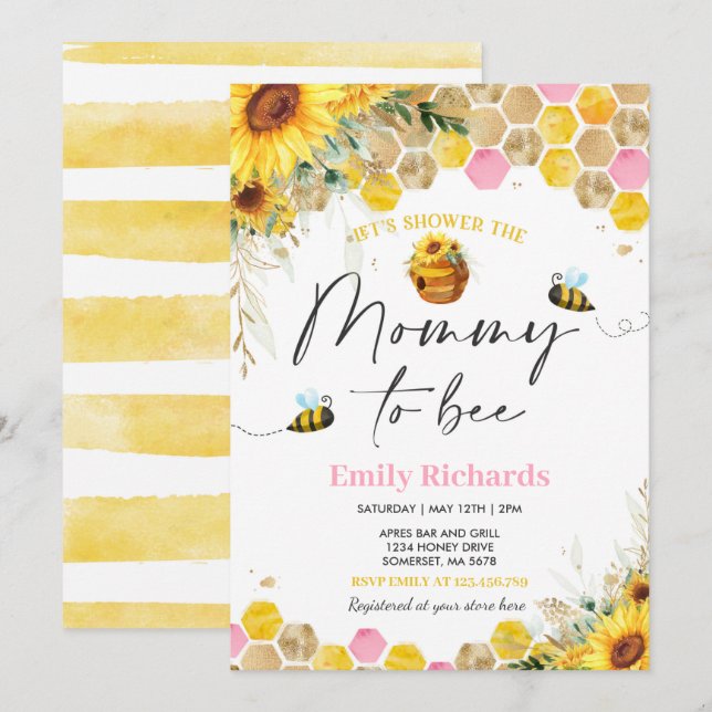 Honey Bee Baby Shower Sunflower Mummy To Bee Invitation (Front/Back)