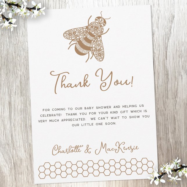 Honey Bee Baby Shower Thank You Card (Bee themed baby shower thank you card with custom text )