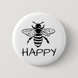 Honey Bee/ Be Happy 6 Cm Round Badge