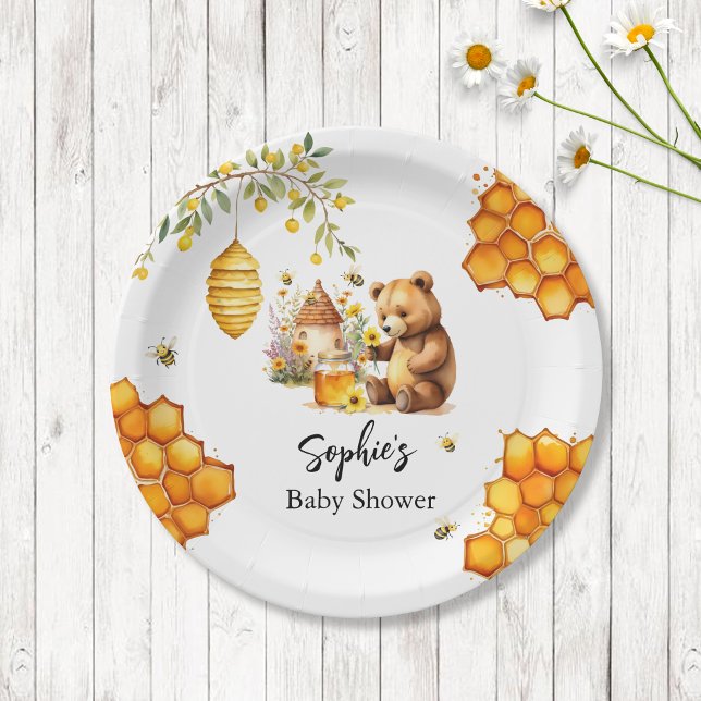 Honey Bee Bear Baby Shower Paper Plate (Creator Uploaded)