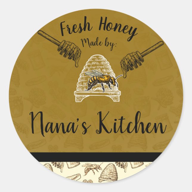 Honey Bee Beehive Homemade Personalised Natural Classic Round Sticker (Front)