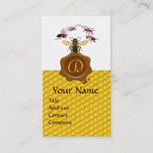 HONEY BEE ,BEEKEEPER BROWN WAX SEAL MONOGRAM BUSINESS CARD