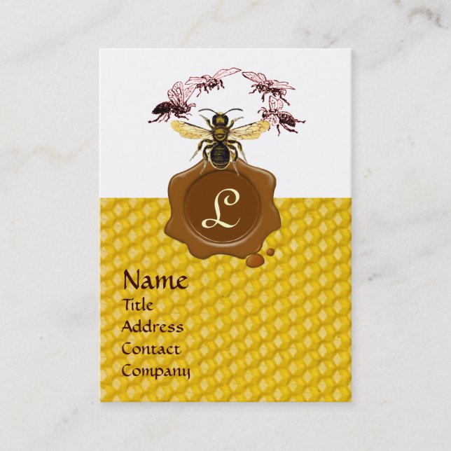 HONEY BEE ,BEEKEEPER BROWN WAX SEAL MONOGRAM BUSINESS CARD (Front)