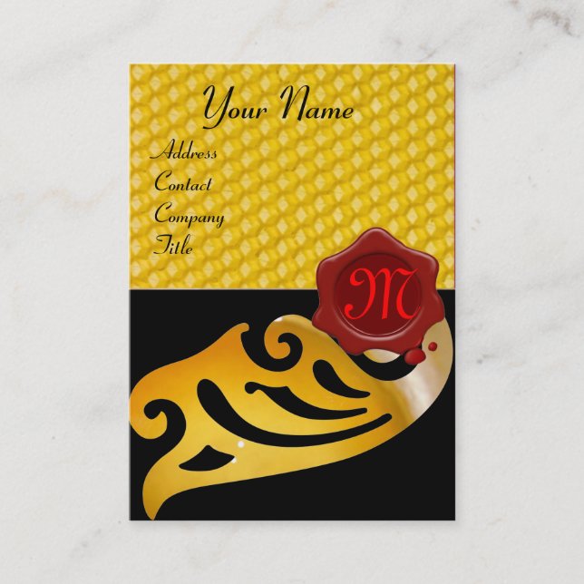HONEY BEE ,BEEKEEPER RED WAX SEAL MONOGRAM BUSINESS CARD (Front)