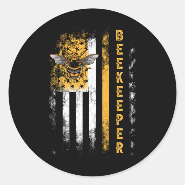 Honey Bee Beekeeping Hive Beekeeper USA Flag Indep Classic Round Sticker (Front)