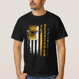 Honey Bee Beekeeping Hive Beekeeper USA Flag Indep T-Shirt