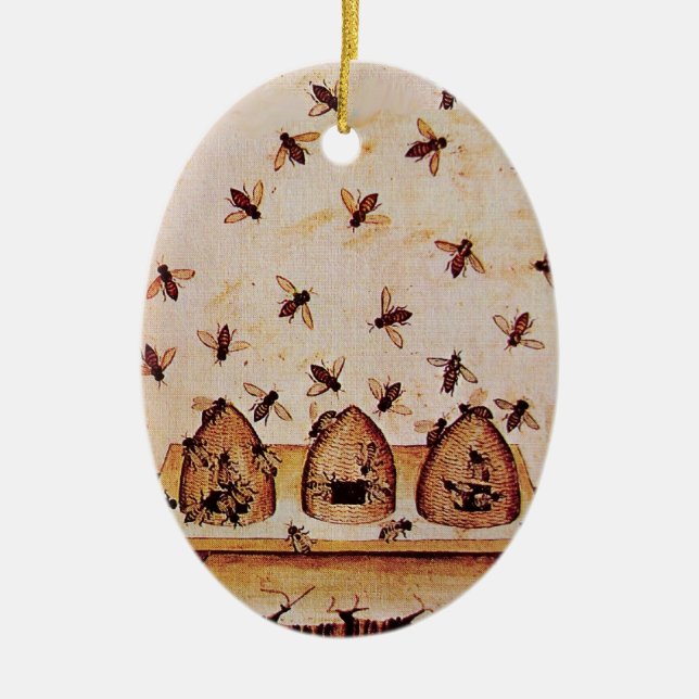 HONEY BEE, BEEKEPER CERAMIC TREE DECORATION (Front)