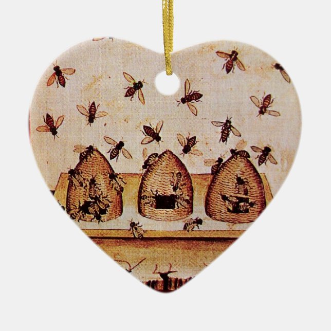 HONEY BEE, BEEKEPER Heart Ceramic Ornament (Front)